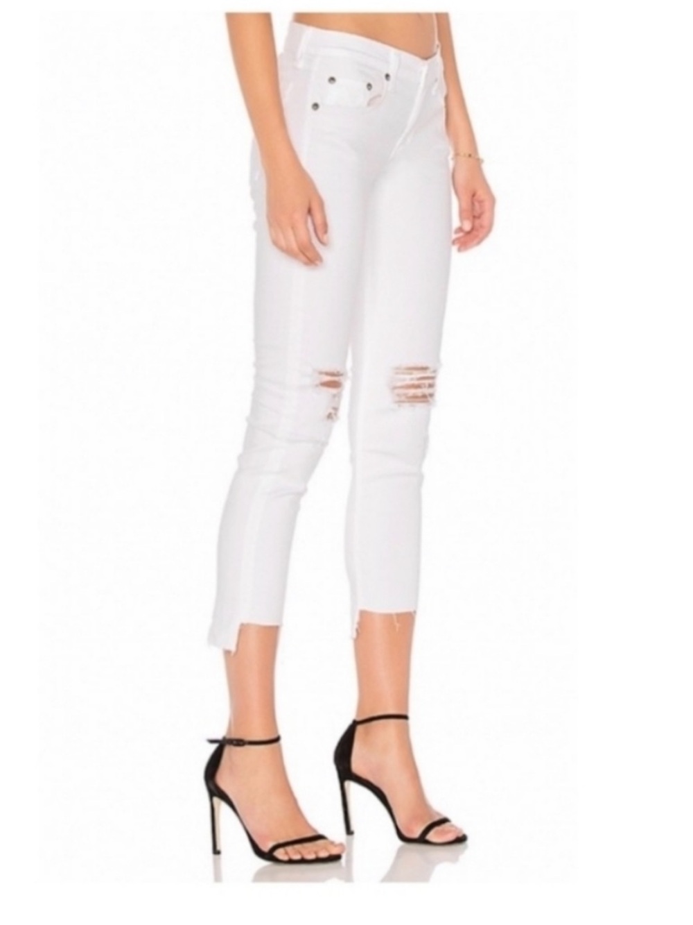 rag & bone White DRE CAPRI Distressed Ankle Crop Jeans